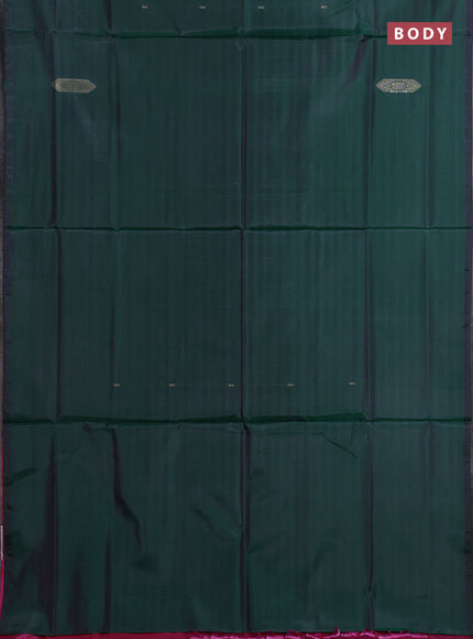 Banana pith saree dark green and pink with thread woven buttas in borderless style