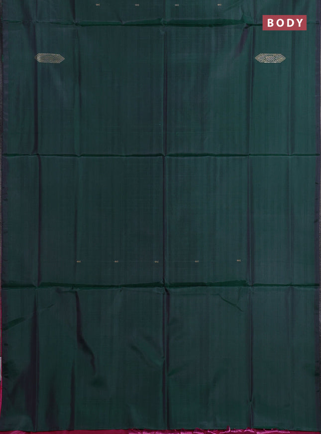 Banana pith saree dark green and pink with thread woven buttas in borderless style