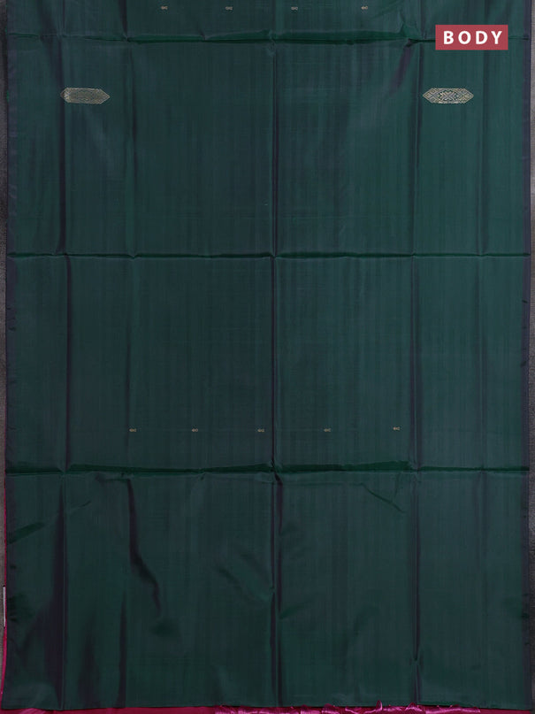 Banana pith saree dark green and pink with thread woven buttas in borderless style