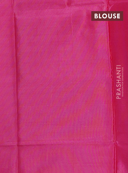 Banana pith saree dark green and pink with thread woven buttas in borderless style
