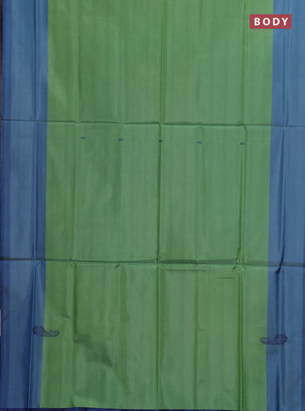 Banana pith saree light green and blue with thread woven buttas and contrast border