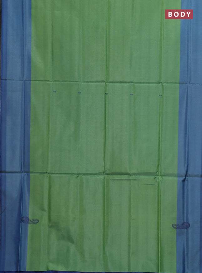 Banana pith saree light green and blue with thread woven buttas and contrast border