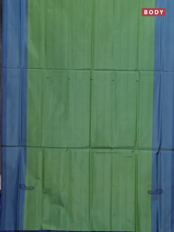 Banana pith saree light green and blue with thread woven buttas and contrast border