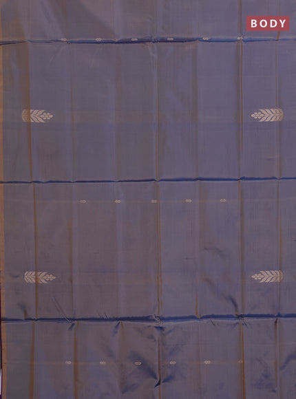 Banana pith saree dual shade of blue and purple with thread woven buttas in borderless style
