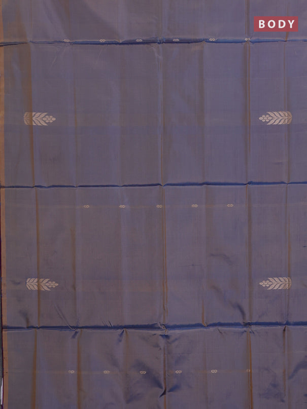 Banana pith saree dual shade of blue and purple with thread woven buttas in borderless style