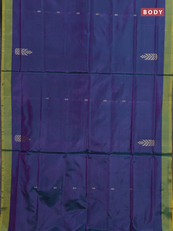 Banana pith saree peacock green and lime yellow with thread woven buttas and contrast border