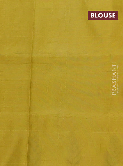 Banana pith saree peacock green and lime yellow with thread woven buttas and contrast border