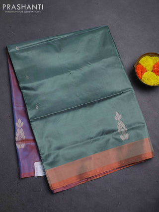 Banana pith saree sap green and dual shade of blue with thread woven buttas and contrast border