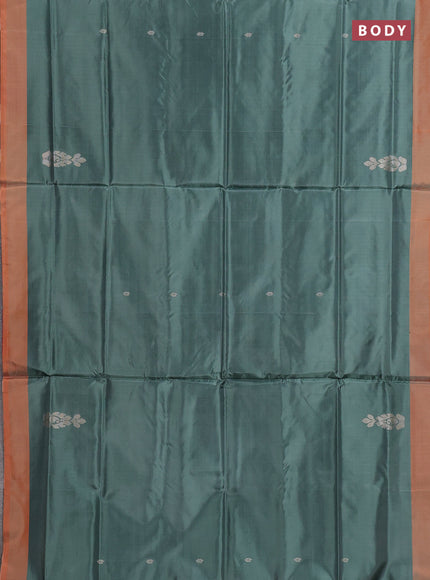 Banana pith saree sap green and dual shade of blue with thread woven buttas and contrast border