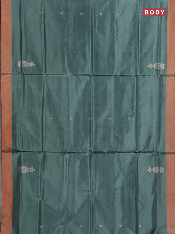 Banana pith saree sap green and dual shade of blue with thread woven buttas and contrast border