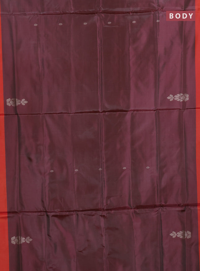 Banana pith saree pastel maroon shade and orange with thread woven buttas and contrast border