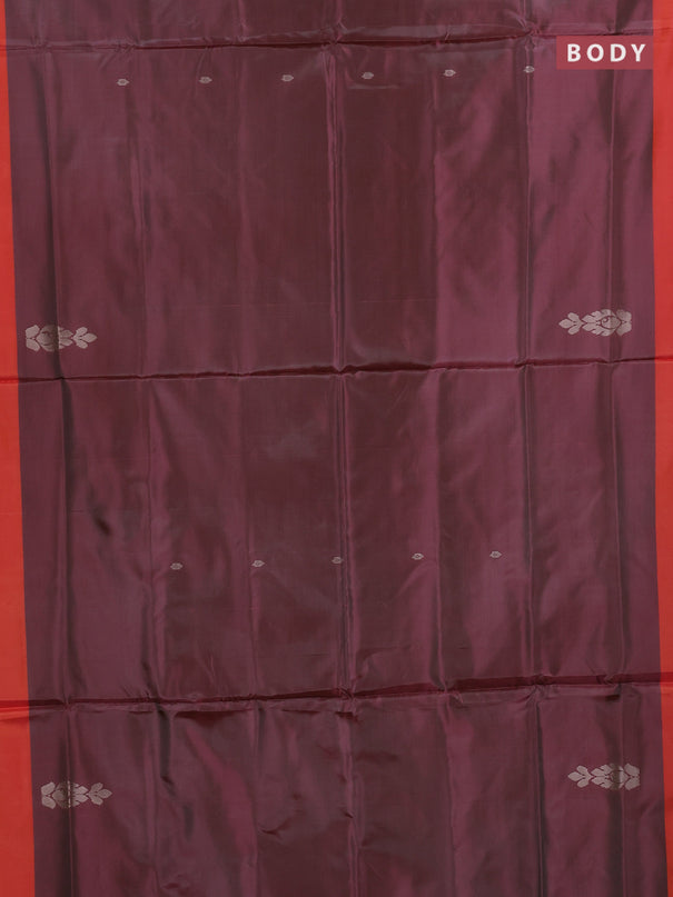 Banana pith saree pastel maroon shade and orange with thread woven buttas and contrast border