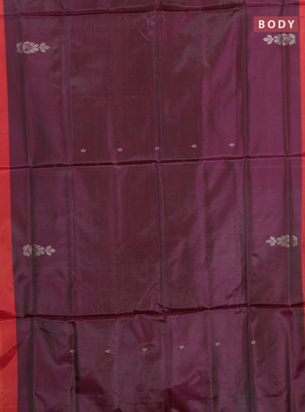 Banana pith saree dual shade of purple and dual shade of green with thread woven buttas and contrast border