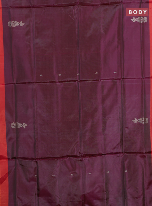 Banana pith saree dual shade of purple and dual shade of green with thread woven buttas and contrast border