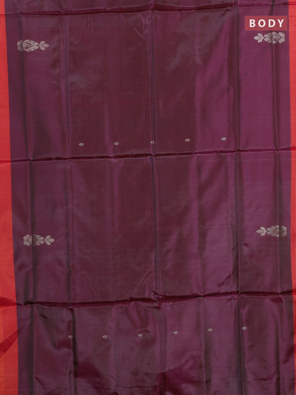 Banana pith saree dual shade of purple and dual shade of green with thread woven buttas and contrast border