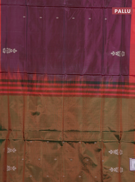Banana pith saree dual shade of purple and dual shade of green with thread woven buttas and contrast border