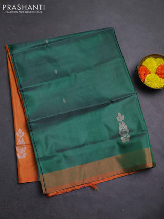 Banana pith saree green and orange with thread woven buttas and contrast border