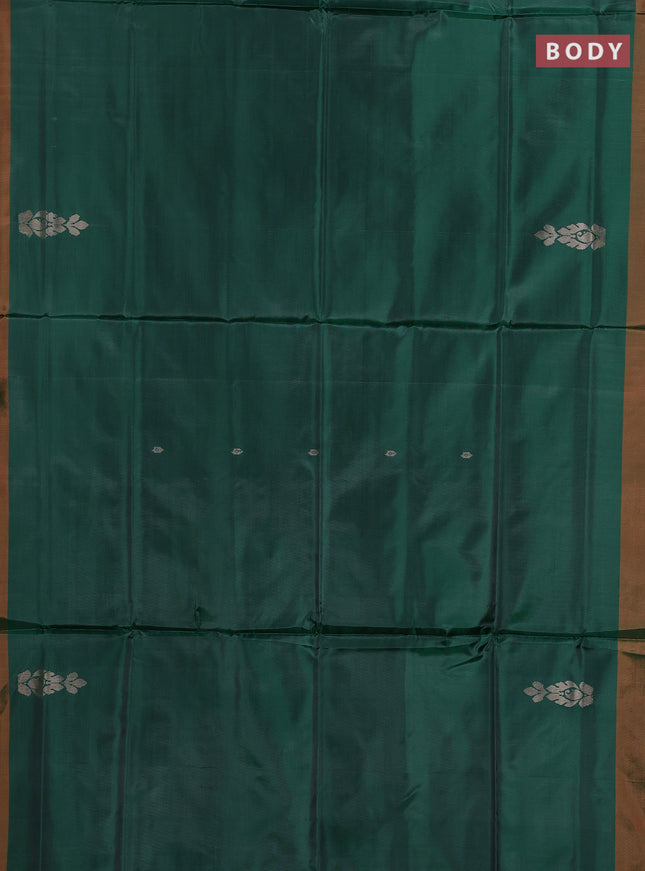 Banana pith saree green and orange with thread woven buttas and contrast border