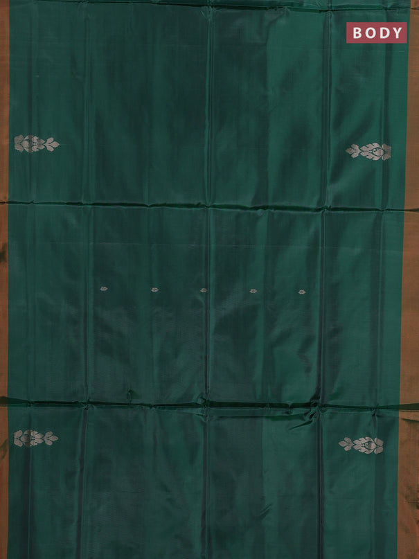 Banana pith saree green and orange with thread woven buttas and contrast border
