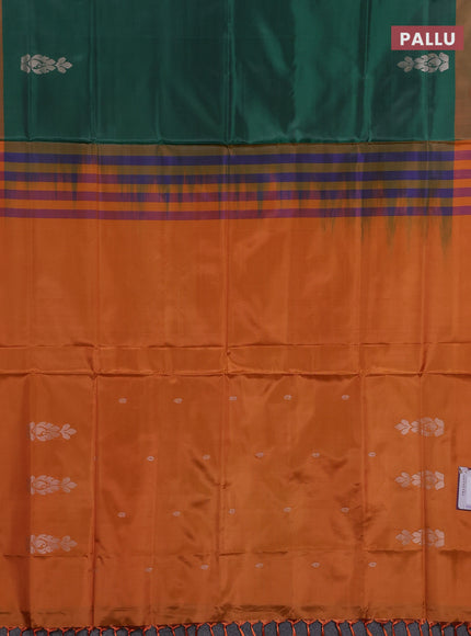 Banana pith saree green and orange with thread woven buttas and contrast border