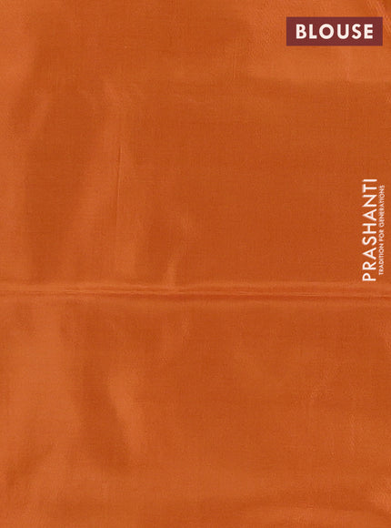 Banana pith saree green and orange with thread woven buttas and contrast border