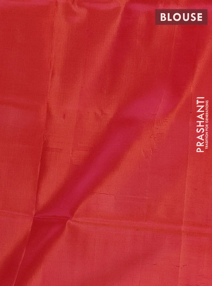 Banana pith saree green and pinklish orange with thread woven buttas and contrast border