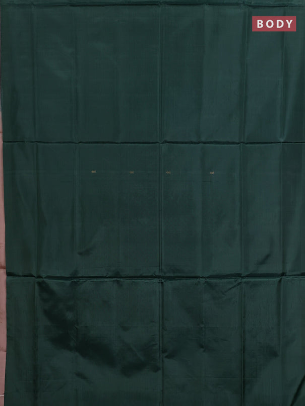 Banana pith saree green and mild peach with thread woven buttas in borderless style