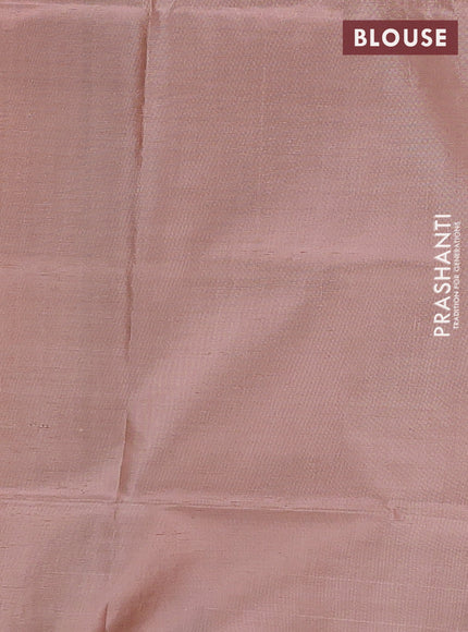 Banana pith saree green and mild peach with thread woven buttas in borderless style