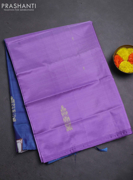 Banana pith saree lavender and blue with thread woven buttas in borderless style