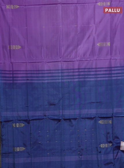 Banana pith saree lavender and blue with thread woven buttas in borderless style