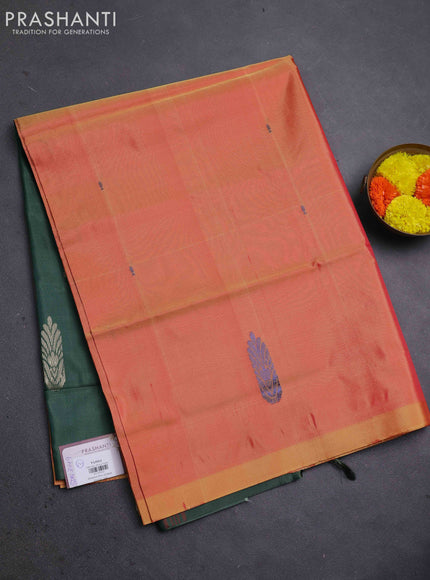 Banana pith saree mustard yellow and sap green with thread woven buttas in borderless style