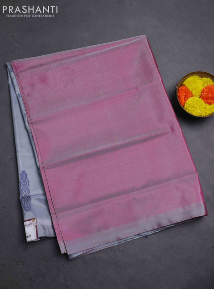Banana pith saree pink shade and grey with thread woven buttas and contrast border