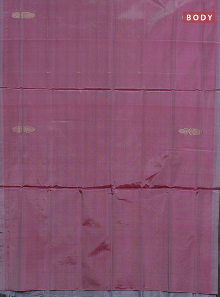 Banana pith saree pink shade and grey with thread woven buttas and contrast border