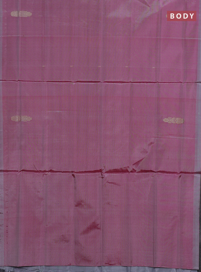 Banana pith saree pink shade and grey with thread woven buttas and contrast border