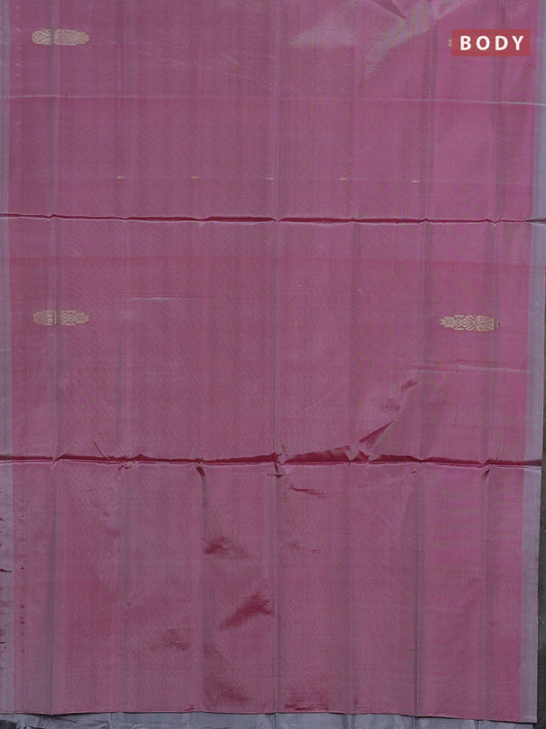 Banana pith saree pink shade and grey with thread woven buttas and contrast border