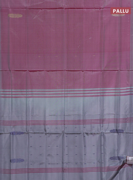 Banana pith saree pink shade and grey with thread woven buttas and contrast border
