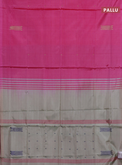 Banana pith saree pink and mild pista green with thread woven buttas in borderless style