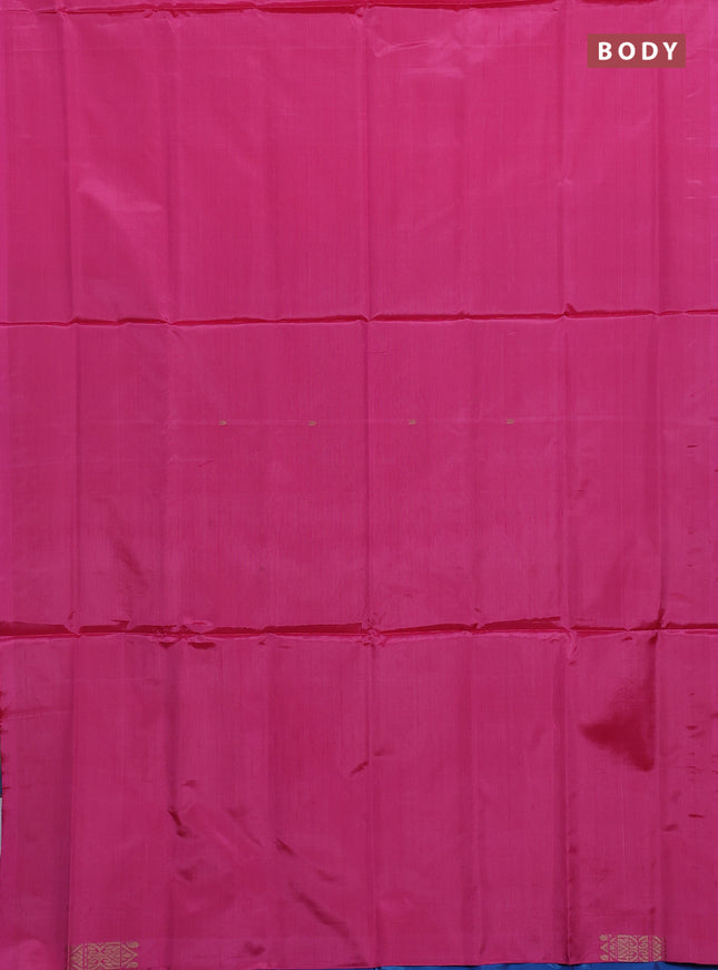 Banana pith saree pink and cs blue with thread woven buttas in borderless style