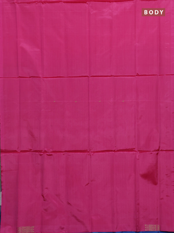 Banana pith saree pink and cs blue with thread woven buttas in borderless style