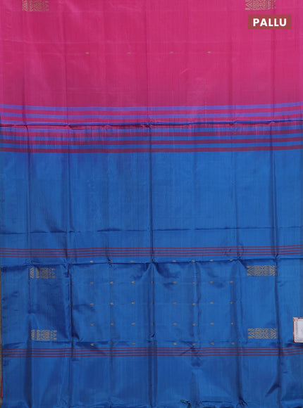 Banana pith saree pink and cs blue with thread woven buttas in borderless style