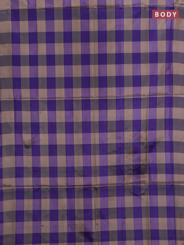 Banana pith saree beige and violet with allover checked pattern in borderless style