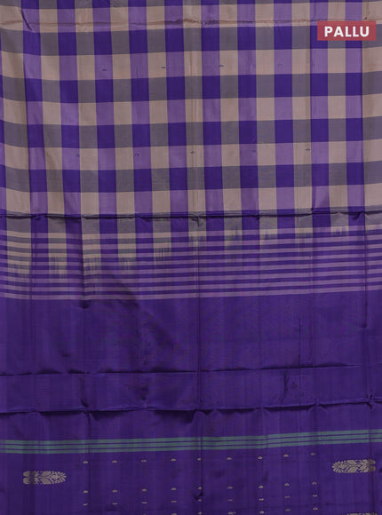 Banana pith saree beige and violet with allover checked pattern in borderless style