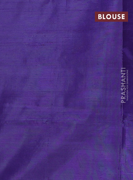 Banana pith saree mehendi green and violet with thread woven buttas in borderless style