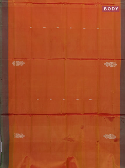 Banana pith saree orange and sap green with thread woven buttas and contrast border