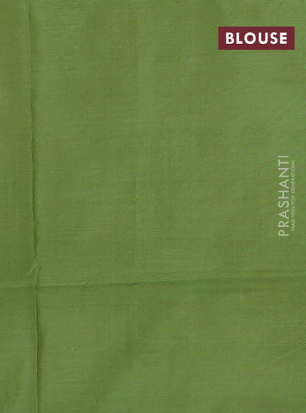 Banana pith saree orange and sap green with thread woven buttas and contrast border