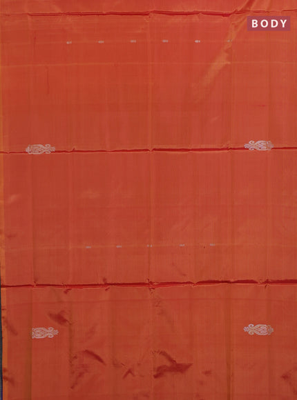 Banana pith saree orange and blue with thread woven buttas in borderless style
