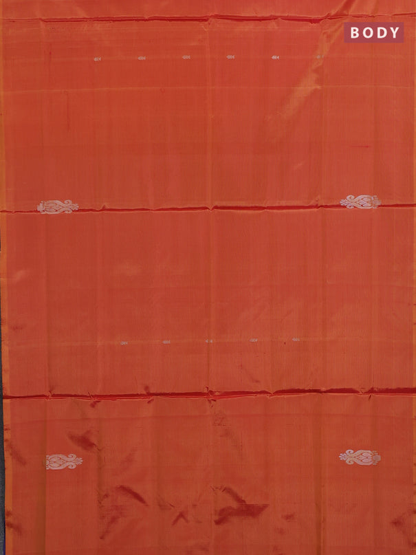 Banana pith saree orange and blue with thread woven buttas in borderless style