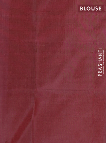 Banana pith saree dual shade of blue and maroon with thread woven buttas in borderless style
