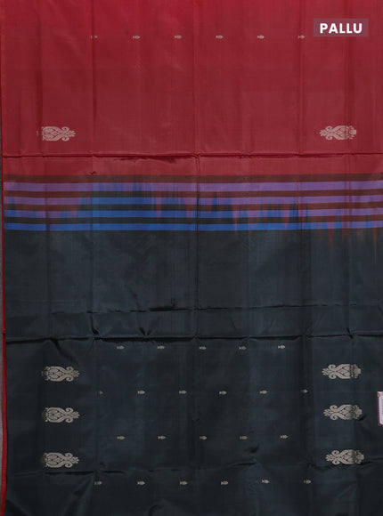 Banana pith saree red and elephant grey with thread woven buttas in borderless style