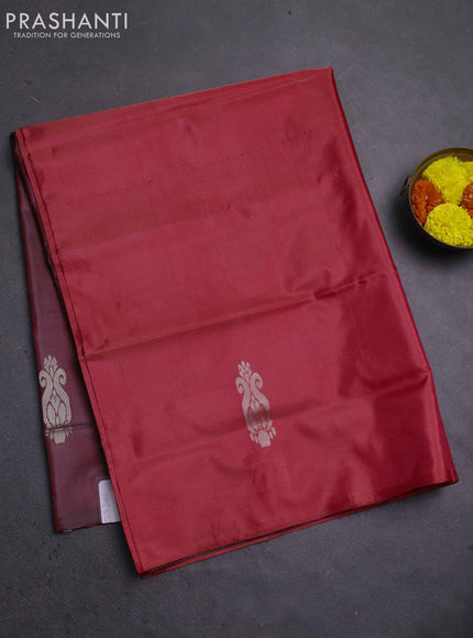 Banana pith saree red and deep maroon with thread woven buttas in borderless style
